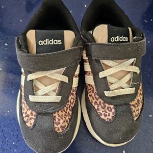 Adidas Kids Sneakers - Black and Cream with Leopard Accents Sz 9c